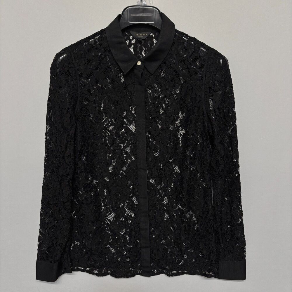 Ted Baker Women Floral Lace Shirt Top Blouse Size 2 (US Small) Black C139 -5